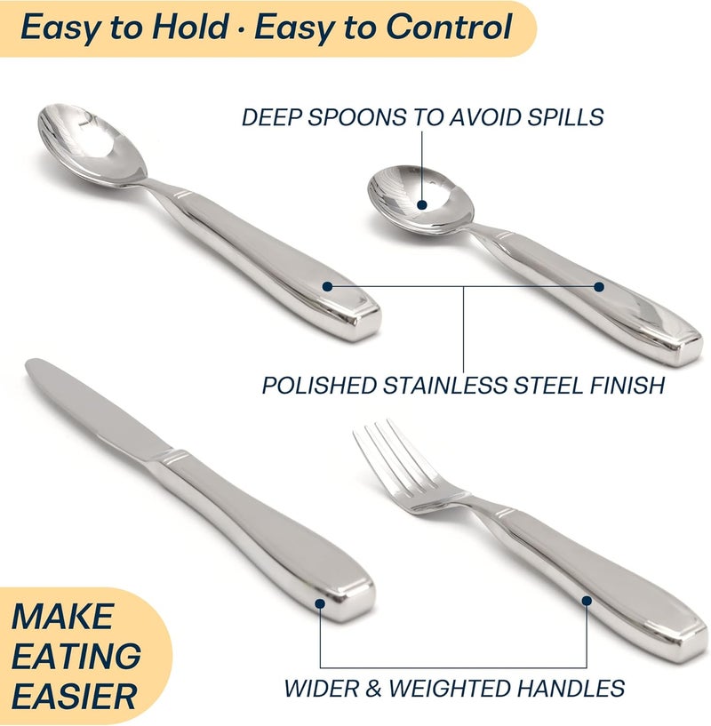 Wentur Weighted Utensils for Hand Tremors and Parkinsons, Arthritis, Weak Hand Grip - Weighted Silverware for Hand Tremors - Adaptive Utensils for Elderly - Parkinsons Aids for Living Parkinsons Gadgets Gift - Image 4